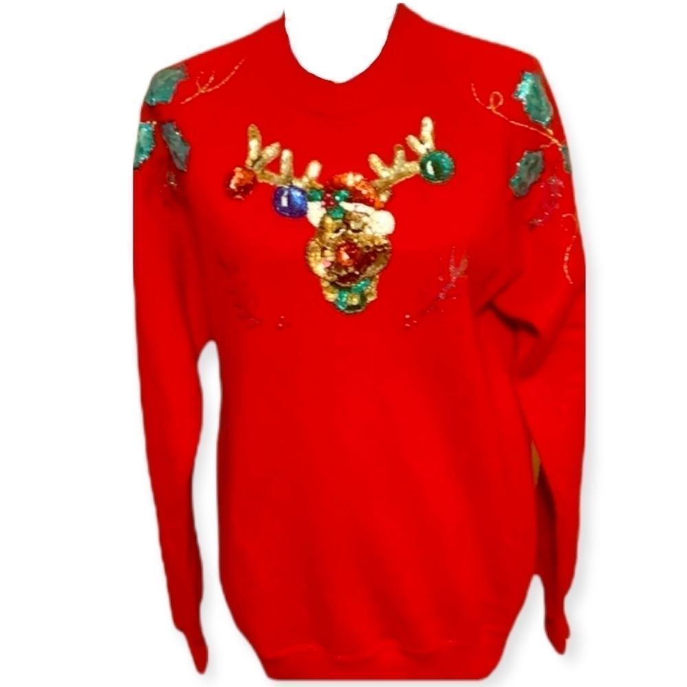 VINTAGE‎ Handmade Ugly Christmas Sweater Reindeer